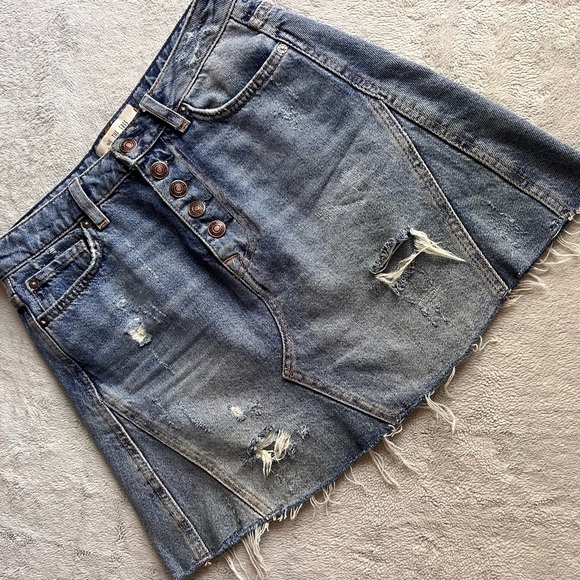 Free People Dresses & Skirts - Free People We the Free Button Fly Distressed Denim Pieced Mini Skirt